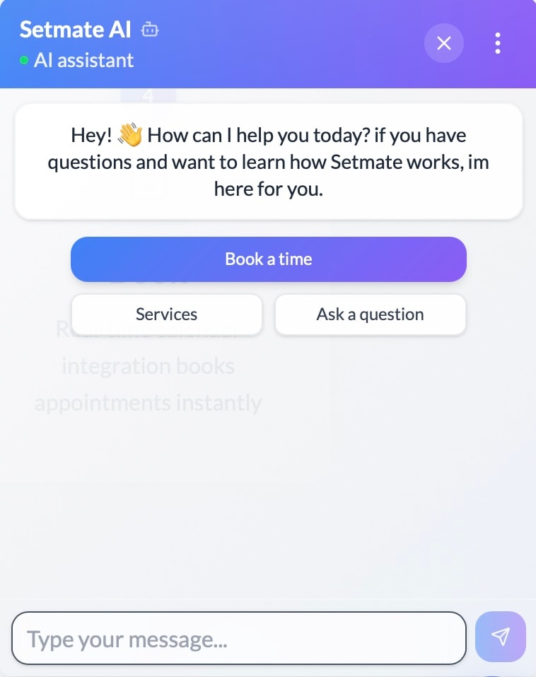 AI chat greeting website visitor with natural conversation and instant response